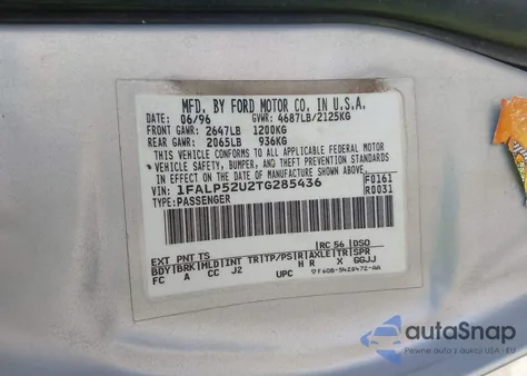 1996 Ford Taurus Gl z USA, uszkodzony, nr VIN 1FALP52U2TG285436